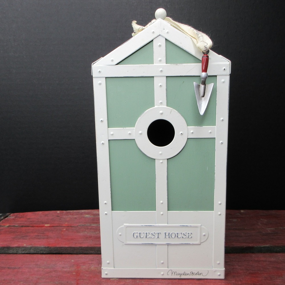 Hallmark Marjolein Bastin "Guest House" Metal Birdhouse Decor Sage Green White